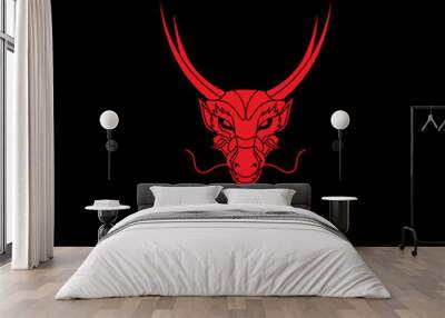 face scare red dragon with horn dark logo design vector Wall mural