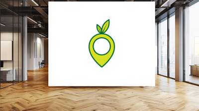 fresh green fruit with pin map location logo symbol icon vector graphic design illustration idea creative Wall mural