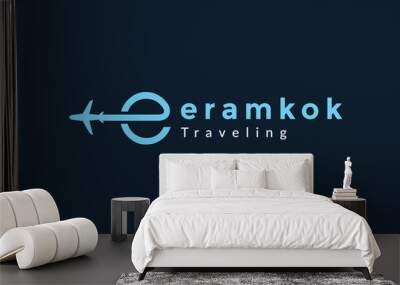 letter e with airplane fly travel transportation logo icon vector illustration design Wall mural