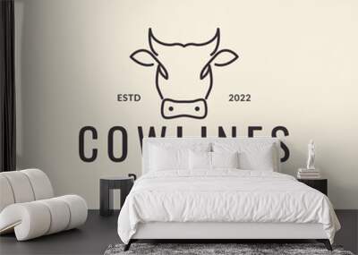 line hipster simple head cow logo design vector graphic symbol icon illustration creative idea Wall mural