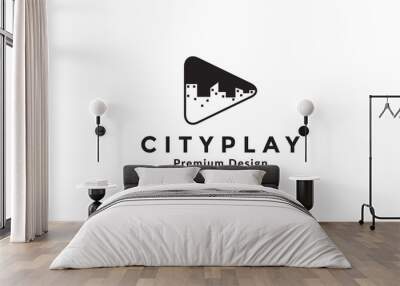 play button with city night logo vector symbol icon illustration design Wall mural