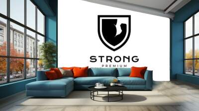 strong hand muscles with shield logo design Wall mural