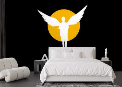 young man dreamer angel wings abstract night logo design vector icon illustration Wall mural