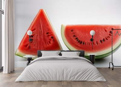 one chopped watermelon fruit with a red cut out slice isolated on white background Wall mural