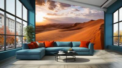 sand dunes at sunset in the wahiba sands desert with clouds in the sky oman middle east Wall mural