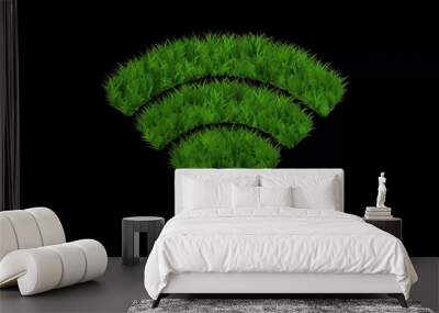 WIFI symbol with green grass on plain black background Wall mural