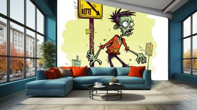 Zombie Character by Street Sign Wall mural