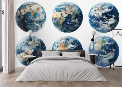 Multiple images of Earth globes isolated on transparent background Wall mural