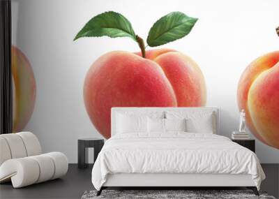 Ripe peaches set isolated on transparent background Wall mural