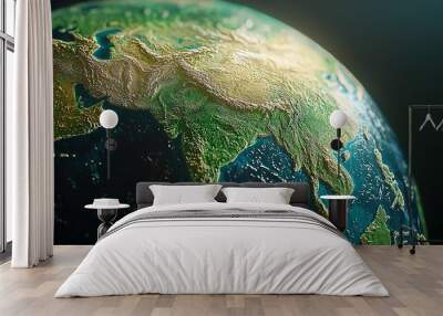 A close up view of a globe placed on a table. Suitable for educational or travel-related projects Wall mural