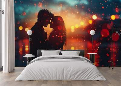 A couple is kissing in a field of hearts Wall mural