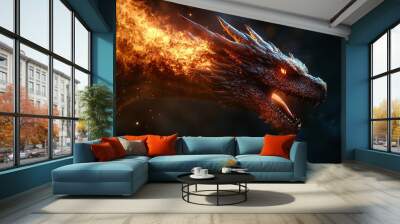 A fire-breathing dragon, a mythological creature, fantasy Wall mural