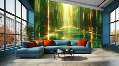 A green fabric with gold dots on it Wall mural