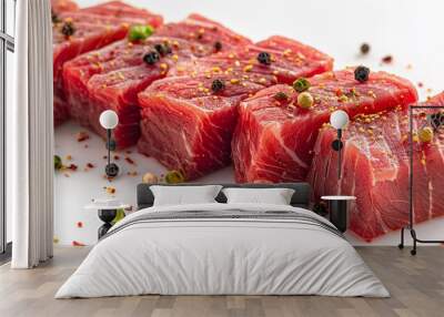 Fresh tuna steak on a white background. Generative ai illustration. Wall mural