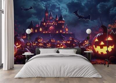 Halloween background, Halloween theme background, cute Halloween activity theme scene Wall mural