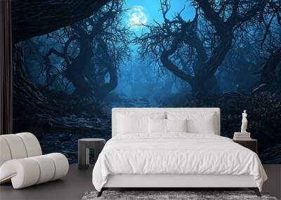 horror illustration. scary background horror background ,ghost forest for. halloween and atr illustration generative ai Wall mural