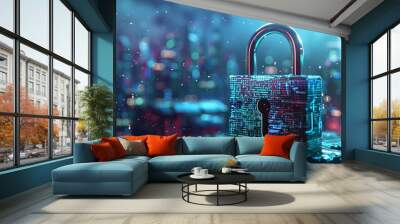 Padlock Icon Integrated into Circuit Board Representing Cybersecurity Concept Wall mural