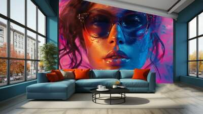 Portrait of a Woman with Sunglasses on an Abstract Paint

 Wall mural