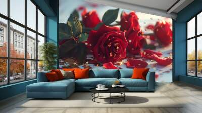 Red Roses Arranged on Table Wall mural