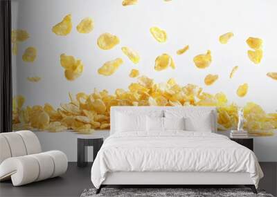 Sweet, tasty cornflakes, dry crispy on white, food photo Wall mural