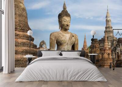 Ancient Buddha Statue at Sukhothai historical park, Mahathat Temple ,Thailand. Wall mural