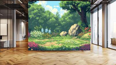 pixel art of flower garden dungeon background battle scene in RPG old school retro 16 bits, 32 bits game style Wall mural