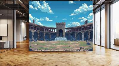 pixel art of old battle stadium dungeon background battle scene in RPG old school retro 16 bits, 32 bits game style Wall mural