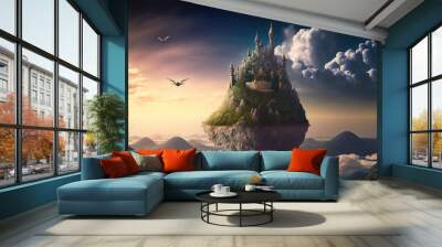 enchanted fantasy castle floating in the sky Wall mural