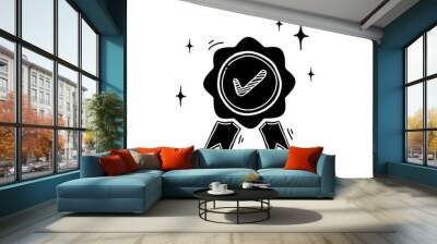 guarantee or medal thin line icon. concept of minimal consumer control emblem or assurance. hand drawn doodle style vector Wall mural