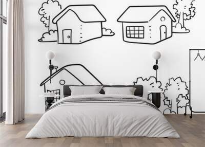 hand drawn doodle house and tree collection illustration isolated Wall mural