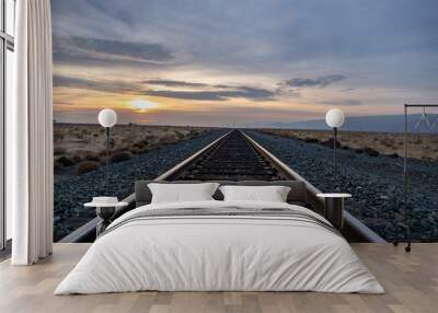 railroad tracks in the sunset Wall mural