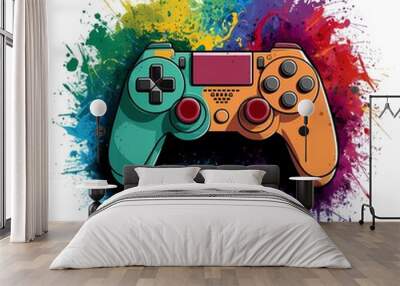 A Colorful Splash Behind a Modern Game Controller Wall mural