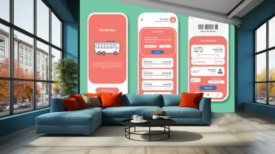 Application for shuttle bus tickets. Collection of online shuttle bus interface templates. Responsive GUI for mobile applications. Vector illustration Wall mural