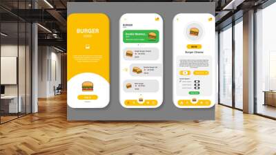 Application to buy burgers. Burger order interface template collection. Responsive GUI for mobile applications Wall mural