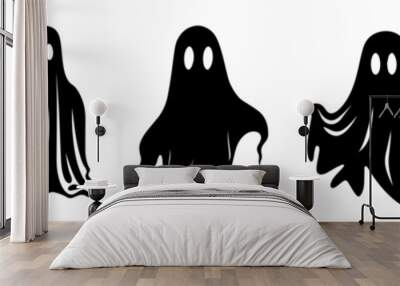 Collection of simple flat ghosts vector. Halloween scary ghostly monsters cartoon. Cute cartoon spooky character Wall mural