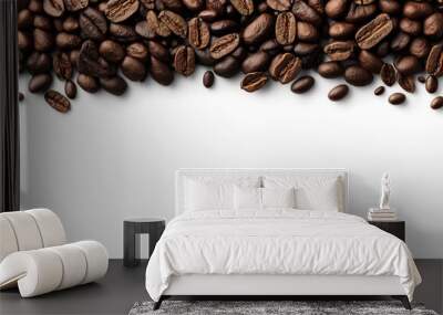 Roasted coffee beans on white background with copy space. Created with Generative AI Technology Wall mural