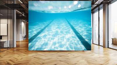 Wide angle underwater photo inside an olympic sized swimming pool with racing lanes Wall mural