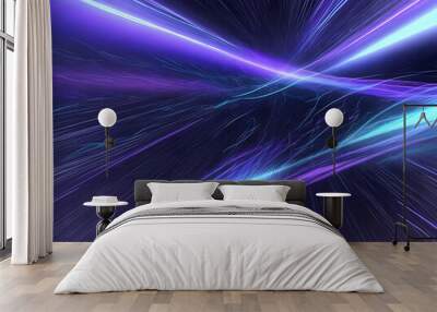 3d Render, Blue purple light line through dark background Wall mural