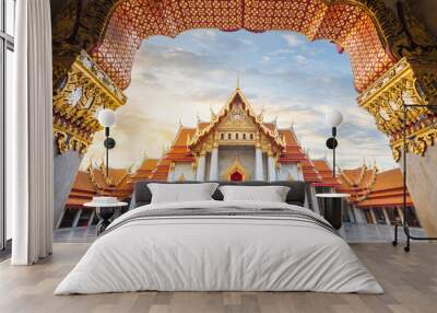 Wat Benchamabophit, one of the most beautiful and famous temple in Bangkok, Thailand Wall mural