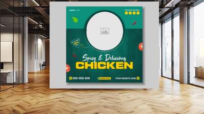 Spicy and delicious chicken fast food menu social media post design template Wall mural