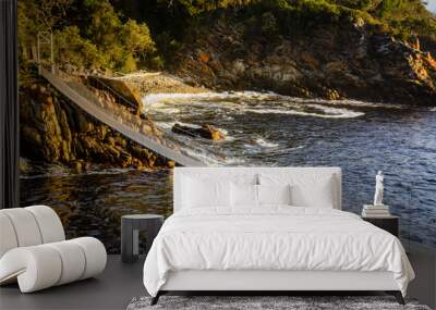 A girl is standing on the suspension bridge in Storms River Mouth national park in South Africa Wall mural