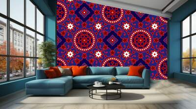 Blue & Red Sindhi Ajrak Vector Pattern Wall mural