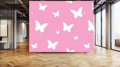 modern butterfly, seamless pattern. butterfly silhouette, simple, repet background. cute, pink drawing for a girl. for print, paper, postcards. art vector illustration.  barbie style Wall mural