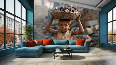 child labour carrying stones Wall mural