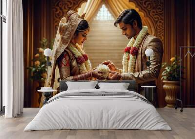 indian wedding couple in traditional attire Wall mural