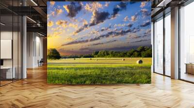 Hay Bales at Sunrise Wall mural