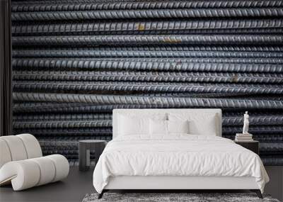 Roll of steel rods close up background. Wall mural