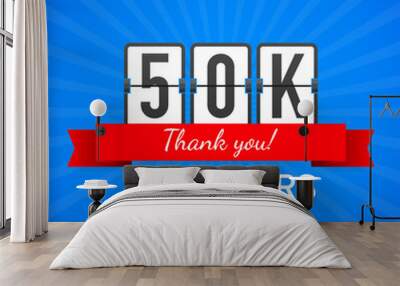 50k followers, Thank You,  social sites post. Thank you followers congratulation card. Vector illustration. Wall mural