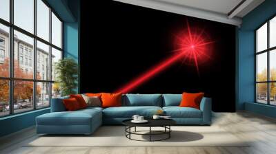 Abstract red laser beam. Isolated on transparent black background. Vector stock illustration Wall mural