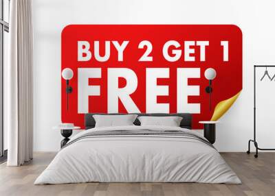 Buy 2 Get 1 Free, sale tag, banner design template. Vector stock illustration. Wall mural